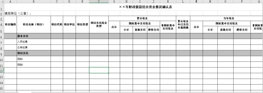 ××年财政拨款结余资金情况确认表