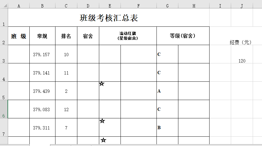 班级考核汇总表
