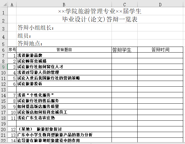 毕业设计(论文)答辩一览表