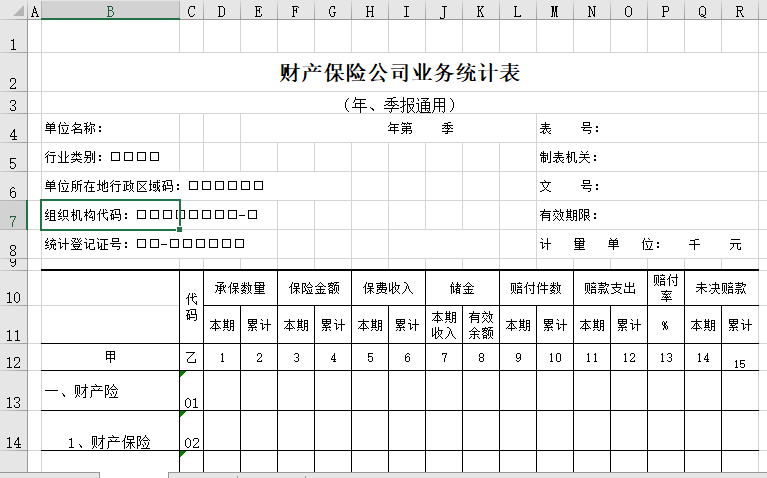 财产保险公司业务统计表