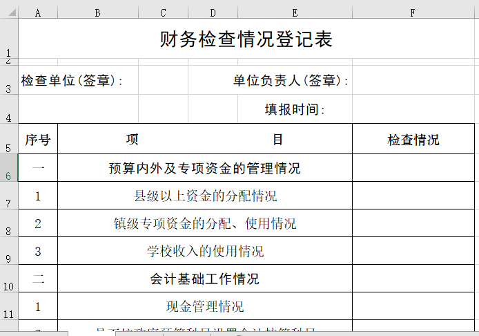 财务检查情况登记表