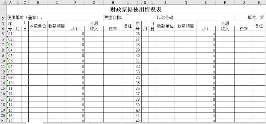 财政票据使用情况表