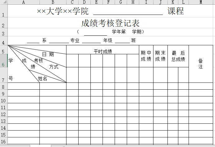 成绩考核登记表