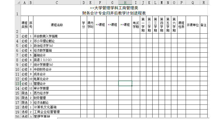 大学管理学科工商管理类教学计划