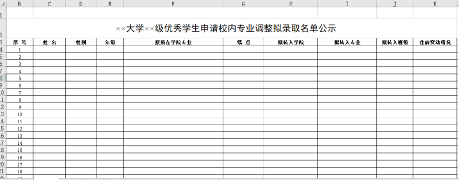 大学优秀学生申请校内专业调整拟录取名单公示