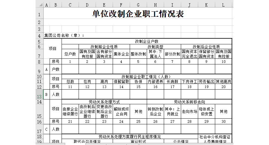 单位改制企业职工情况表
