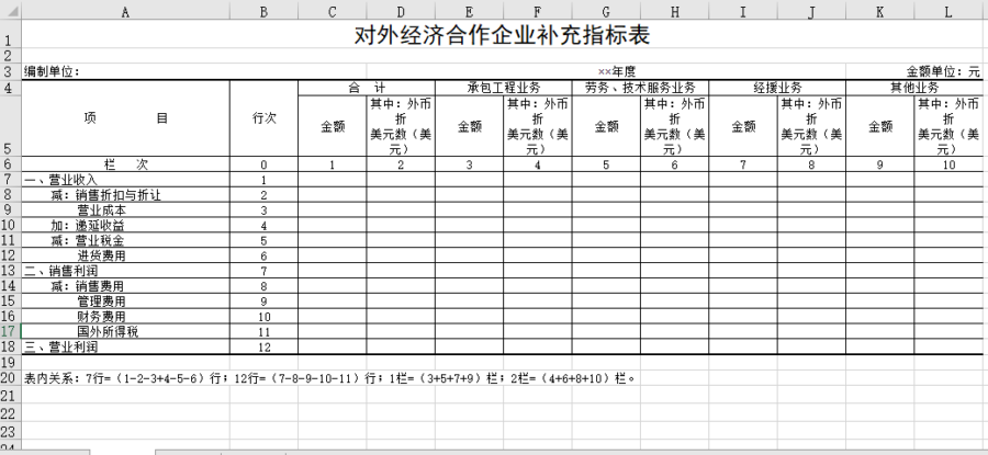对外经济合作企业补充指标表