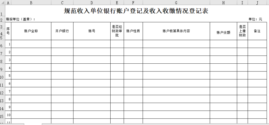 规范收入单位银行账户登记及收入收缴情况登记表