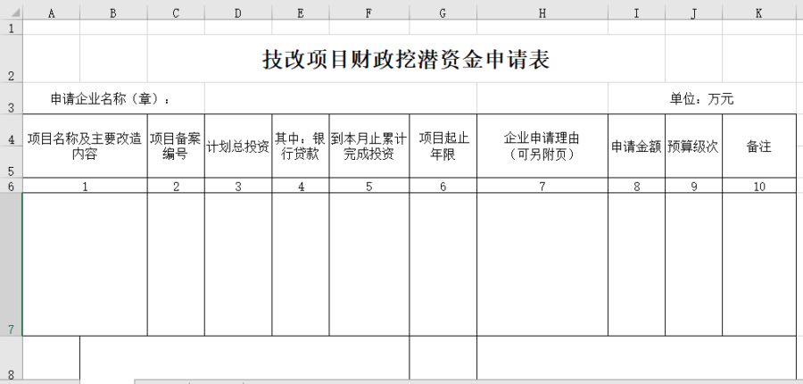 技改项目财政挖潜资金申请表