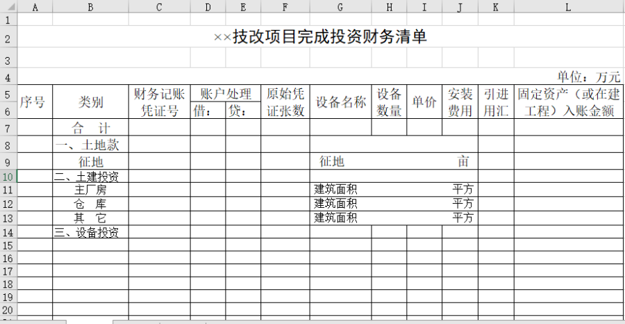 技改项目完成投资财务清单