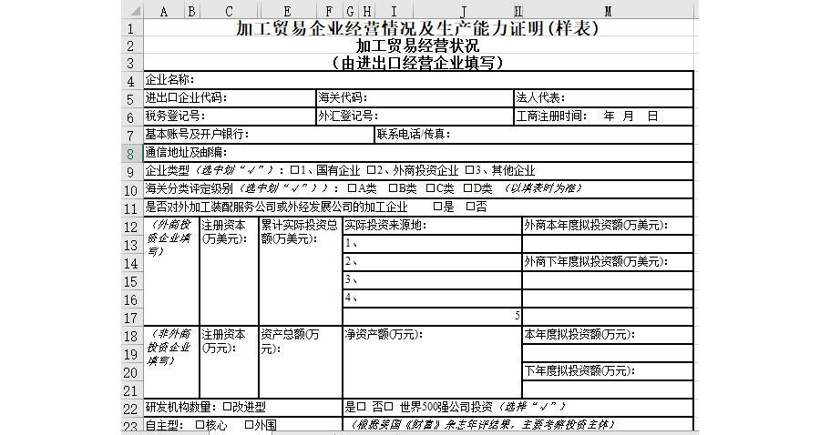 加工贸易经营状况