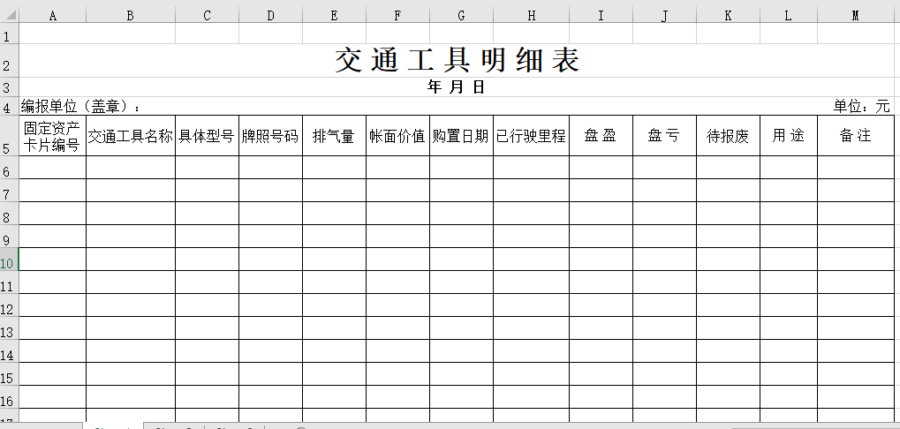 交通工具明细表