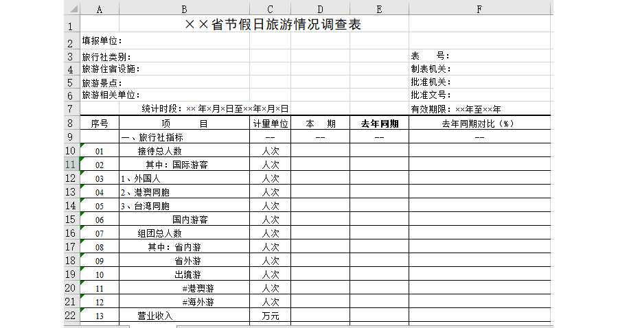 节假日旅游情况调查表